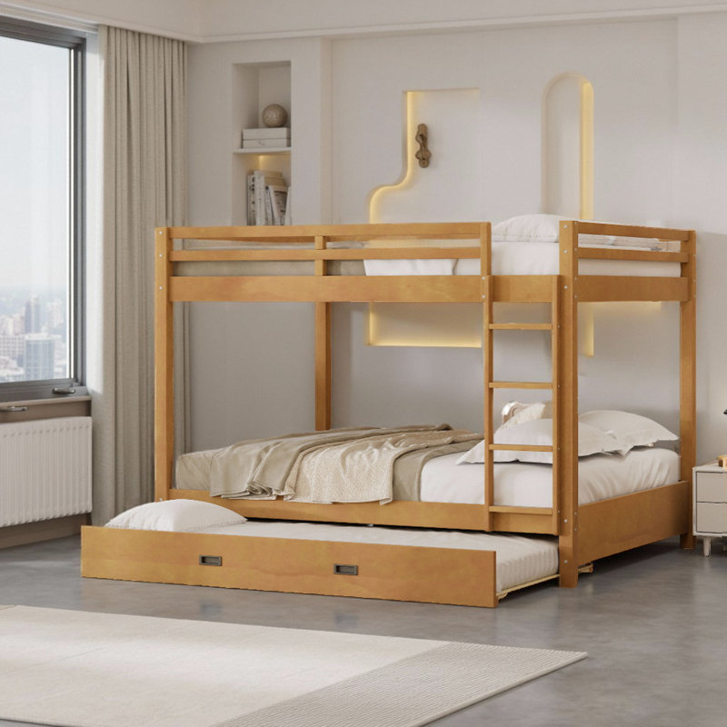 Queen Size Bunk Bed With Trundle, Wood