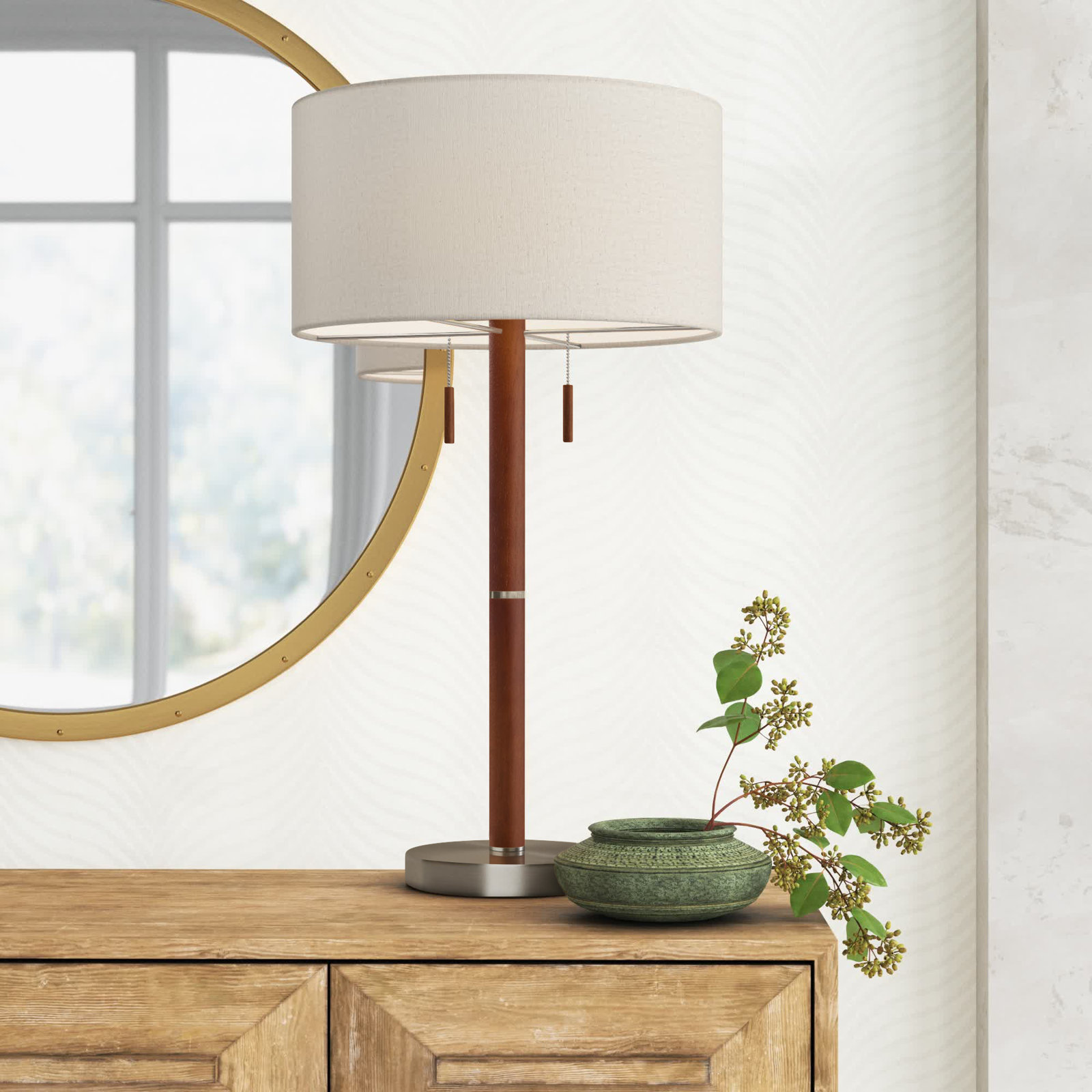Geno Bedside Lamp, White, Brushed Steel