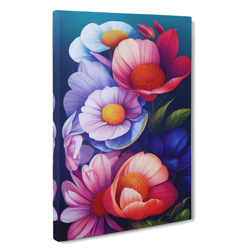 Colourful Flowers No.6 - Print, Wrapped Canvas, 50cm H x 35cm W x 3cm D, No Matte