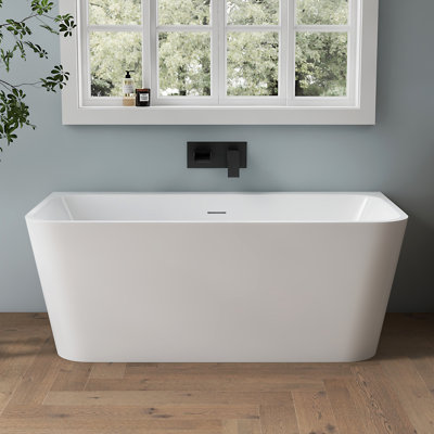 Tidal 59" Freestanding Modern Soaking Acrylic Rectangular Bathtub with Overflow and Center Drain for Bathroomw