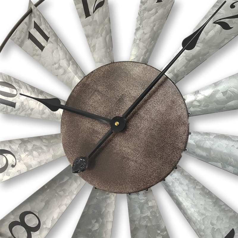 Oversized Distressed Metal Windmill Wall Clock with Rustic Finish