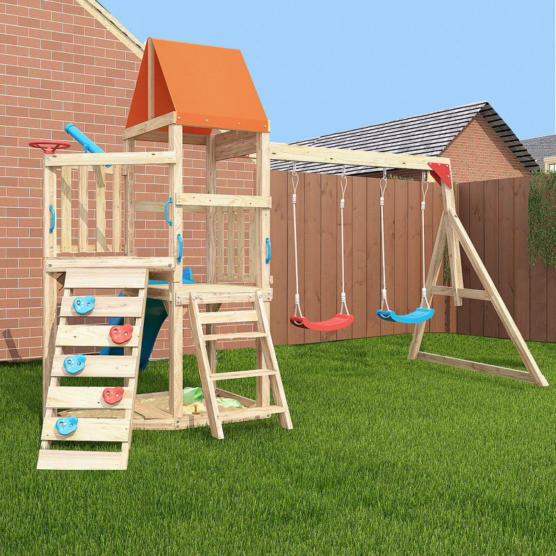 Leisure Zone Pine Swing Set with 2 Swing(s) , 1 Slide(s)