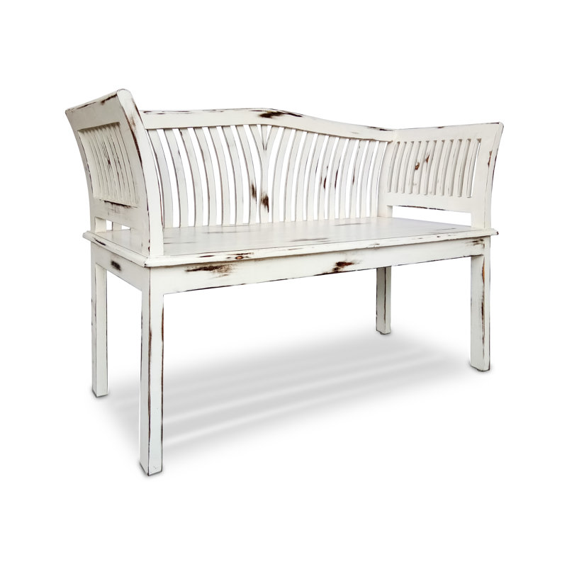 Solid Wood Bench, Aged White