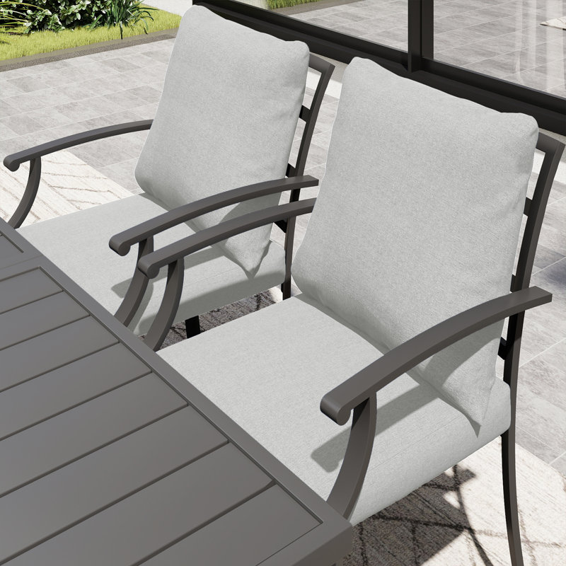 Chaises de patio en métal 4 pièces avec coussins gris Maynard, Gris