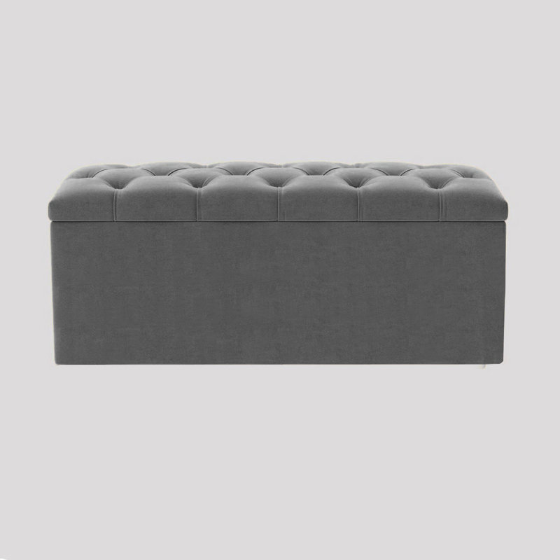  Luna Wide Chesterfield Velvet Rectangle Solid Color Standard Ottoman Box with Storage, Upholstered Deep Storage End of Bed Bench