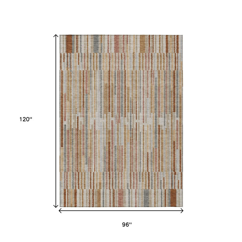 Tapis extérieur lavable rayé ivoire et rouille 8 pi x 10 pi