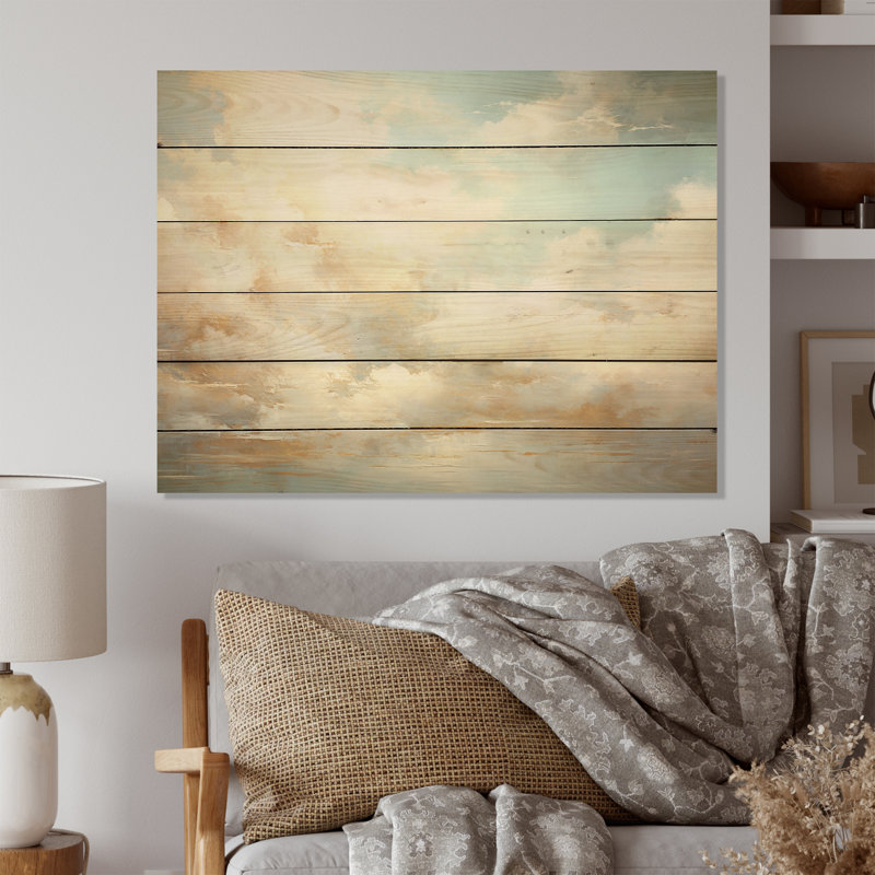 «Beige Gold Minimalisme Clouds I», art mural bois sur bois de pin naturel, H 10 po x l 20 po
