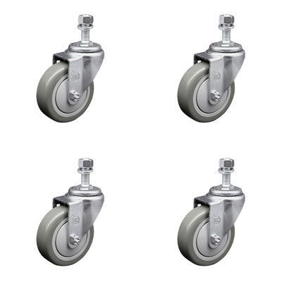 Polyurethane Wheel Swivel 10mm Threaded Stem Caster Set SCC