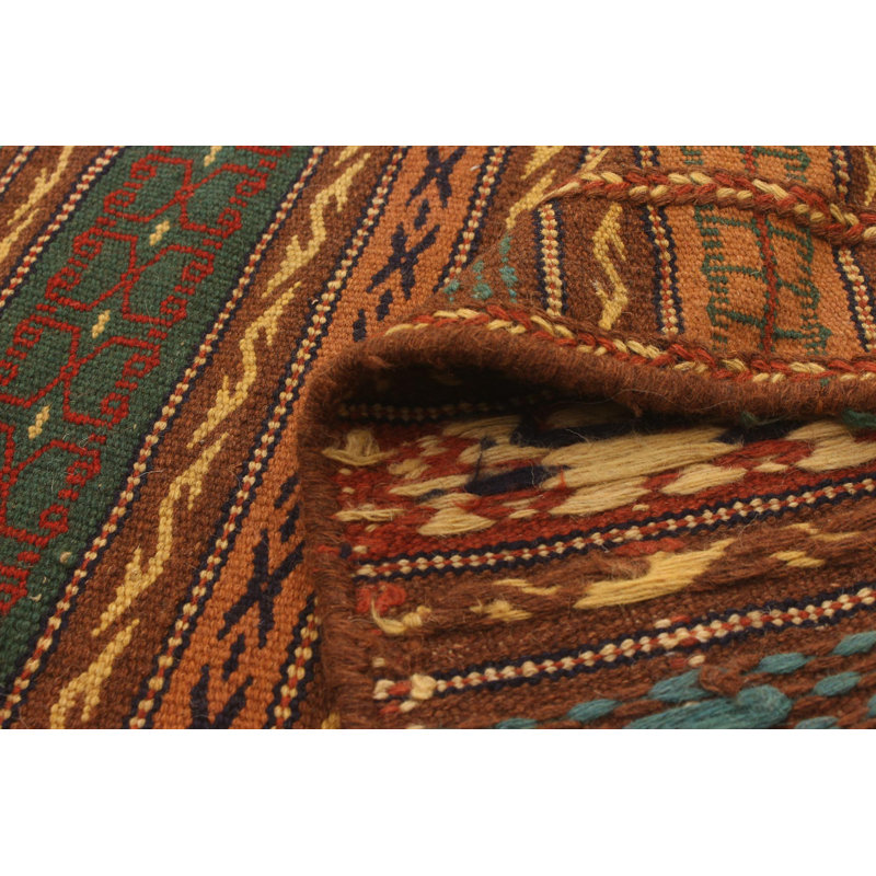 Tapis brun en laine fabriqué à la main kilim Funderburg