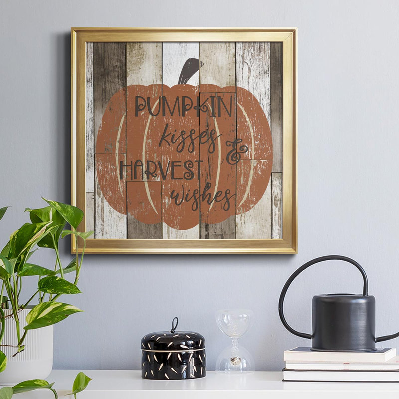 «Pumpkin Kisses», reproduction d'art textuel sur toile encadrée, Or, H 30,5 po x l 30,5 po x P 1,5 po