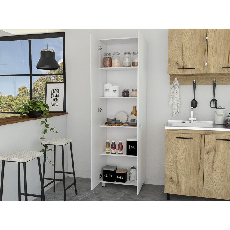 Armoire de cuisine Wrought Studio™ Pensacola 78,7 po avec portes et étagères, Blanc
