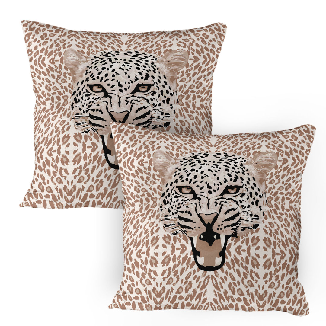 Kissenbezug Packung mit 2, Roaring Wilder Leopard, Cocoa Beige Schwarz