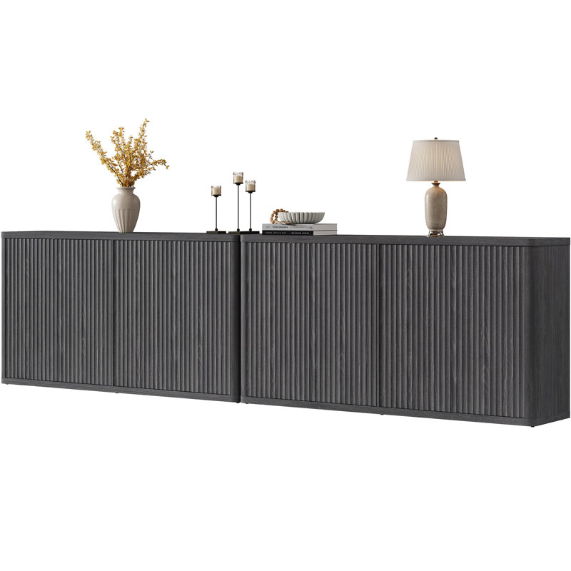 Cesiro 66.3'' W Sideboard With 4 Fluted Doors And Adjustable Shelves, Dark Gray Alder