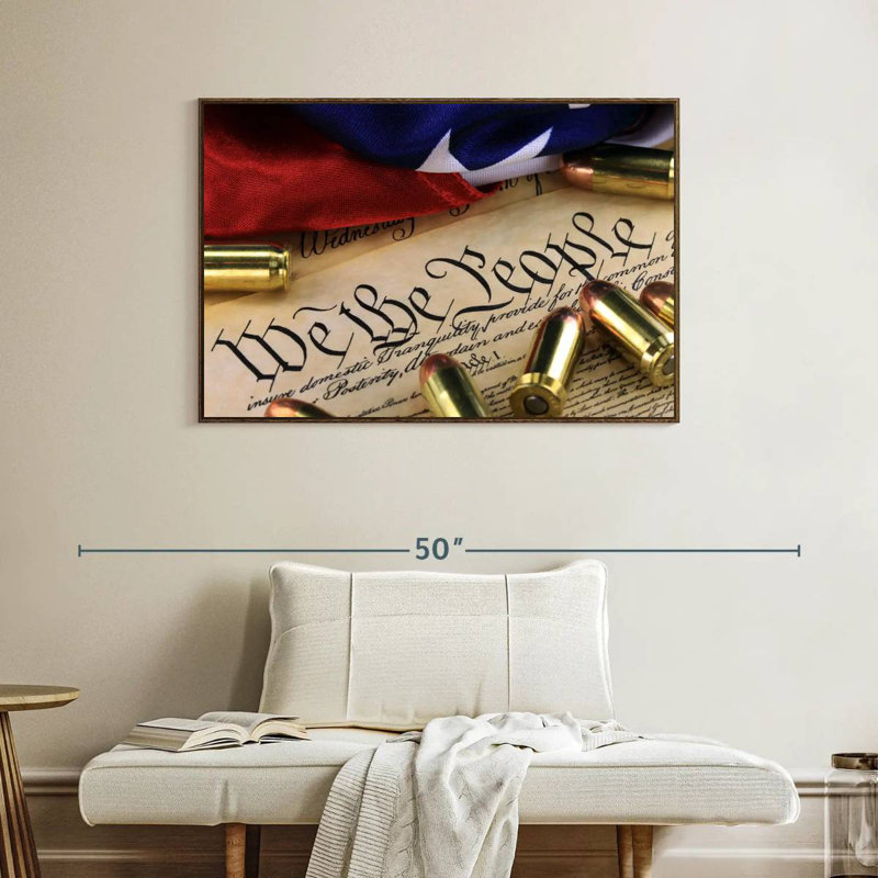 Constitution américaine, préambule et munitions, Cadre flottant en noyer, 40 po x 27 po