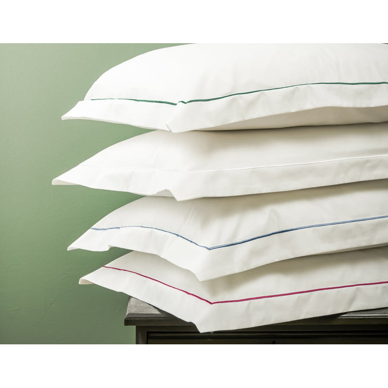 Premium 100% SateenPillowcase Pair, White/Green, King Pillowcase