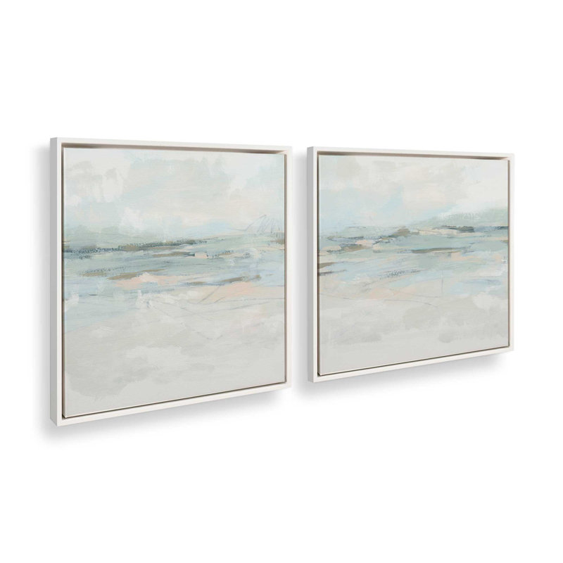 Ensemble de 2 vagues doucement évoquées, Cadre flottant blanc opaque, H 13 po x l 26 po