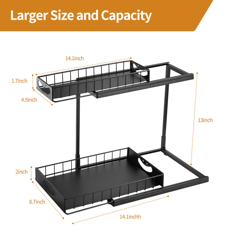 Black Metal 2-Tier L-Shape Under Sink Organizer, 2 Pack