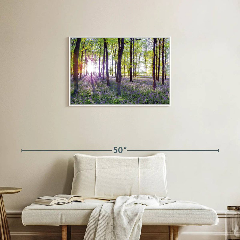Bluebells and sunrise, Cadre flottant blanc, 31 po x 21 po