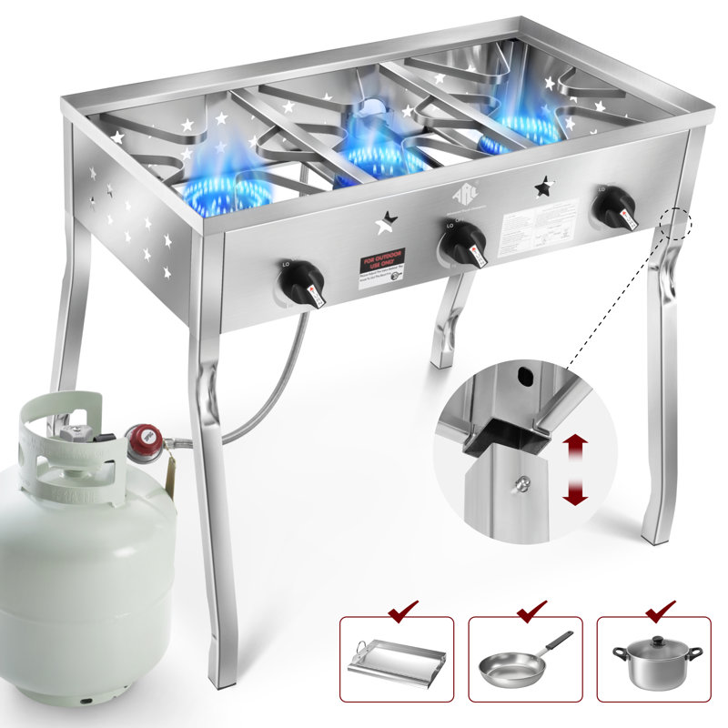 Poêle au propane à 3 brûleurs, réchaud d'extérieur portatif 225 000BTU avec pieds amovibles pour le camping, régulateur de 0 à 20 psi, réchaud de cuisinier pour cuisiner dans le jardin, barbecue, cuisson et friture de dinde