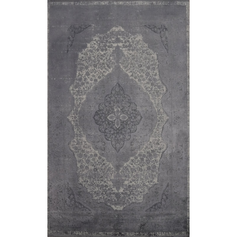 Tapis à motif de médaillons floraux élégants et rétro gris 5 x 7