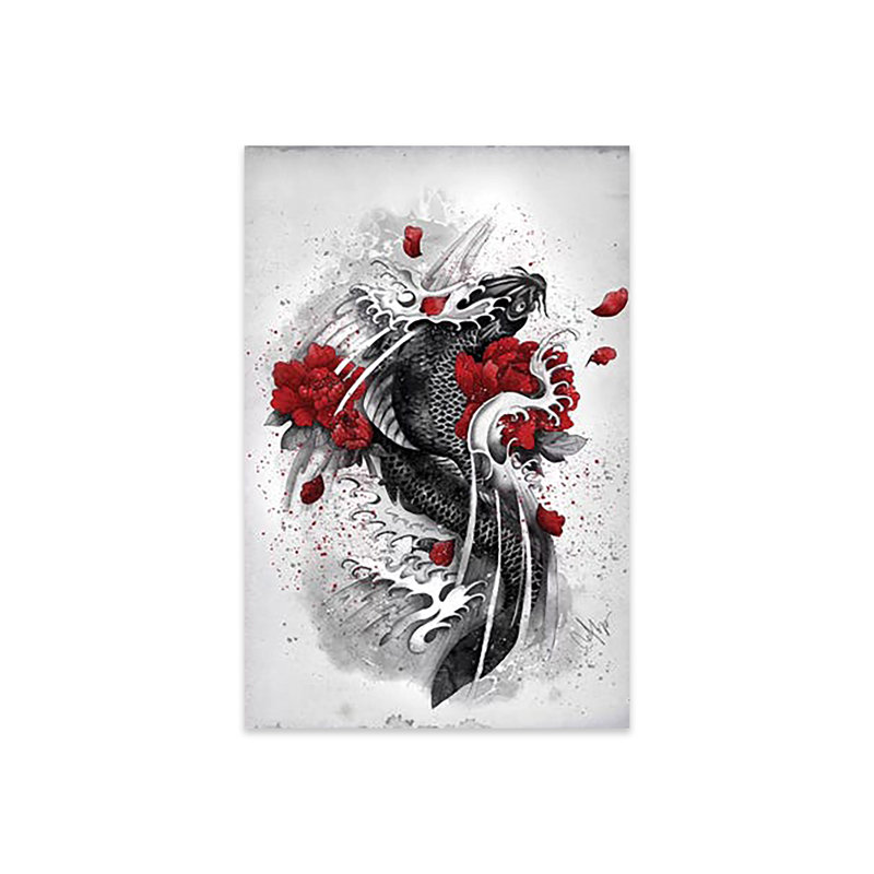 Koi noir imprimé sur verre acrylique, H 24 po x l 16 po x P 0,25 po