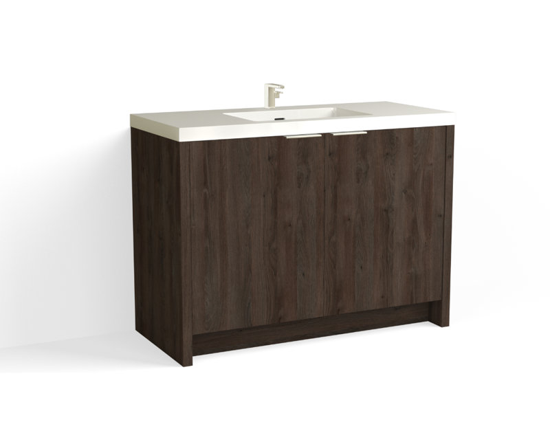 Mesa 48" W Freestanding Single Bathroom Vanity , White Nanomatte/Matte Black, White Gloss, Single-Hole