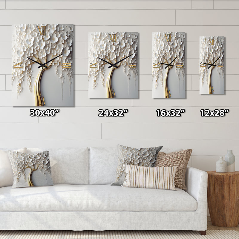 Orchidée arbre jardin de branches VII - horloge murale moderne arbre floral, H 28 po x l 12 po x P 1 po