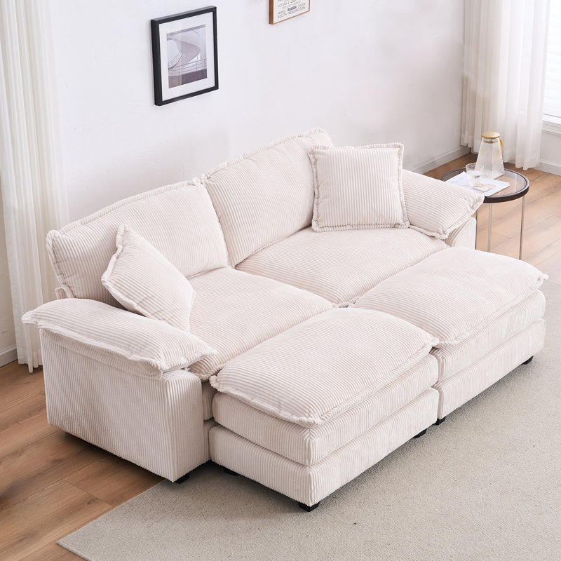 Oversized Loveseat Sectional Sofa Modern Deep Seat Reversible Chaises Couch With 2 Movable Ottomans And Pillows,