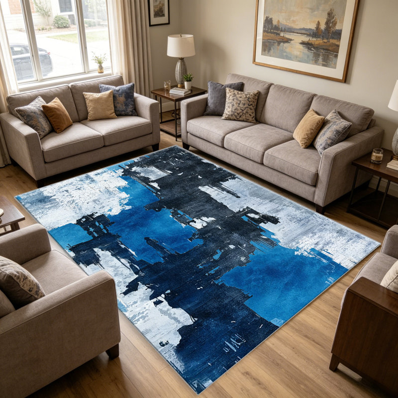 Blue Abstract   area rugs for Living Room, Soft and Comfortable, Suitable for all seasons, easy to maintain, machine washable Indoor floor mat, Under Table Farmhouse suitable for Bedroom, Dining Room, Study,  Balcony, Home Decor Patio