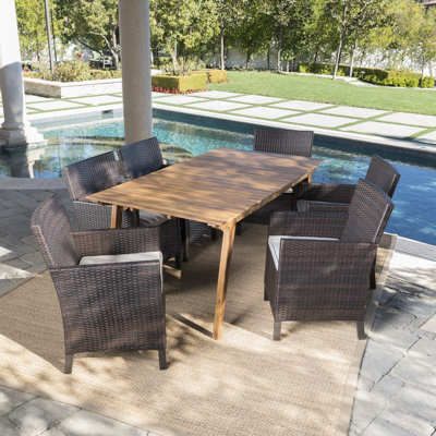 Gerdes 6 - Person Teak Wicker Patio Dining Set with Rectangular Table