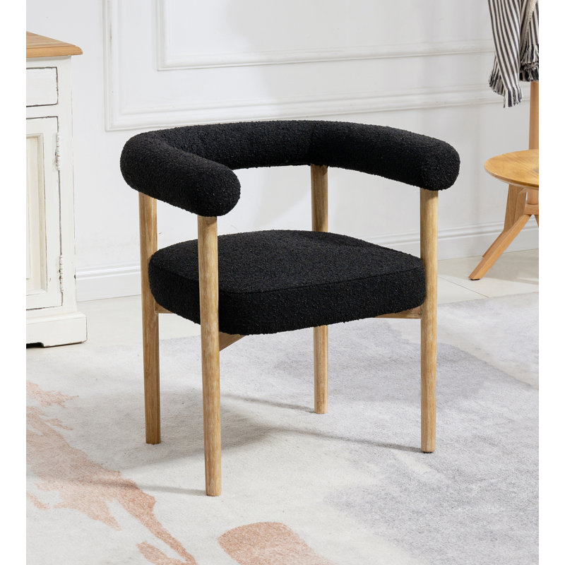 18.9'' H Boucle Fabric Upholstered Armchair, Black Boucle Fabric, Black