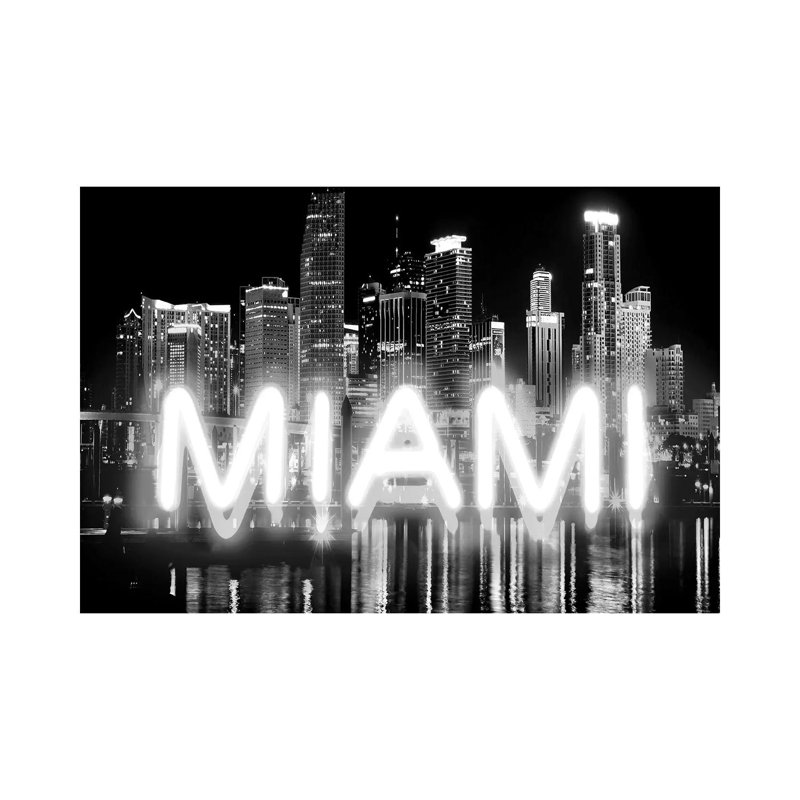 Neon Miami White On Black by Hailey Carr - Wrapped Canvas Print, 20.32 cm H x 30.48 cm W