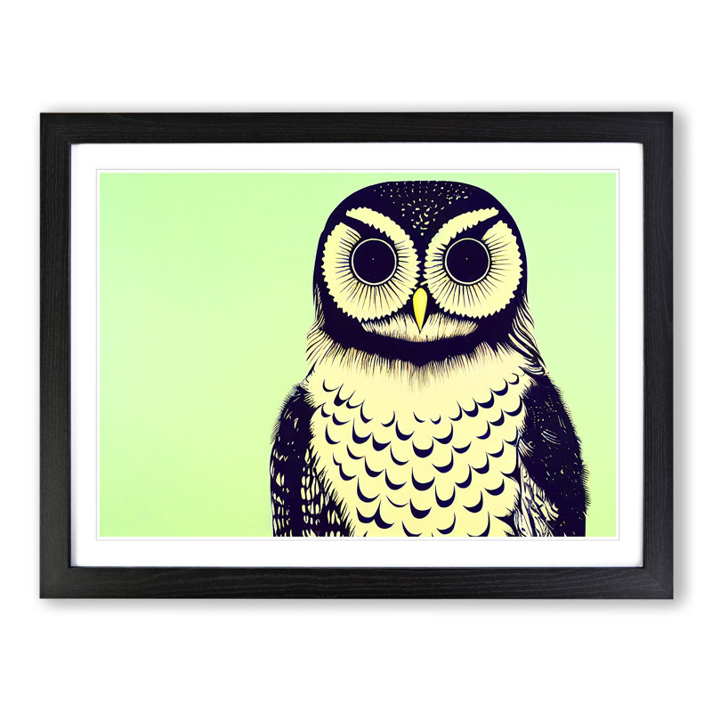 XH1022-8884X The Astonishing Owl 1 Piece Single Picture Frame Wall Art, 46cm H x 64cm W x 2cm D, Black Framed