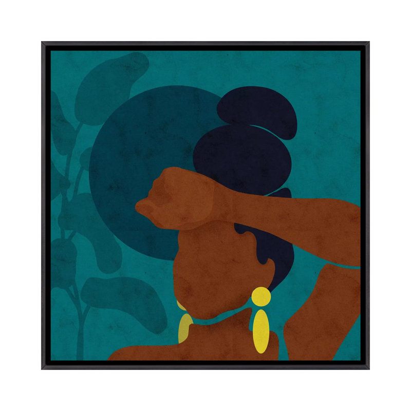 « Ayana » par Reyna Noriega-impression d’art graphique, Toile avec cadre noir patiné, H 18 po x l 18 po x 1,5 po