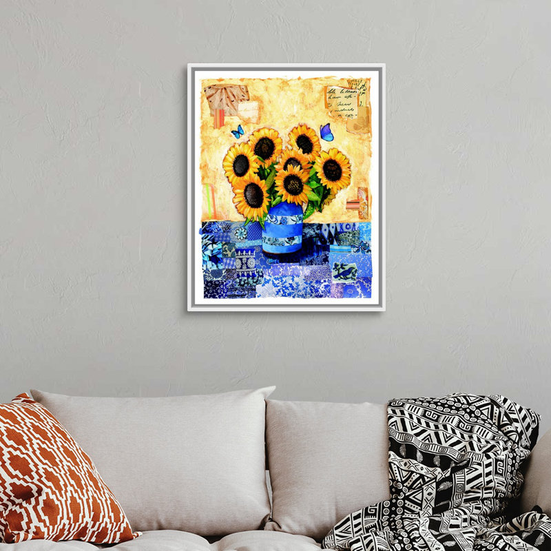 Art mural sur toile Vase tournesol, H 24 po x l 30 po x P 1,25 po, Cadre blanc