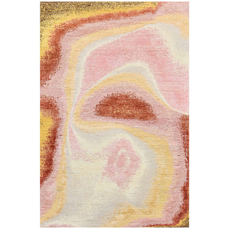 Abstract Area Rug in Rust/Yellow/Pink/Gray