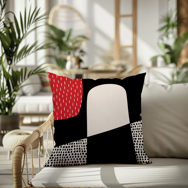 Coussin carré intérieur / extérieur pia, H 15 po x l 15 po, Rouge / noir / blanc cassé