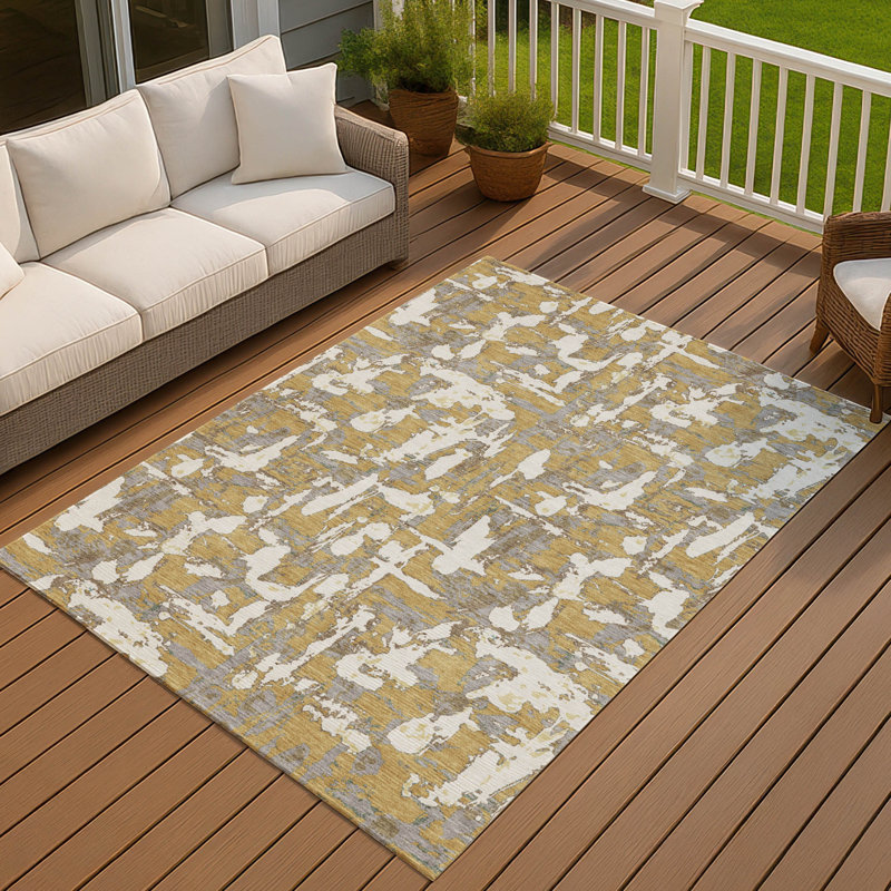 Machine Washable Indoor/Outdoor Chantille ACN2678 Abstract Rug, Gold, 9' x 12'