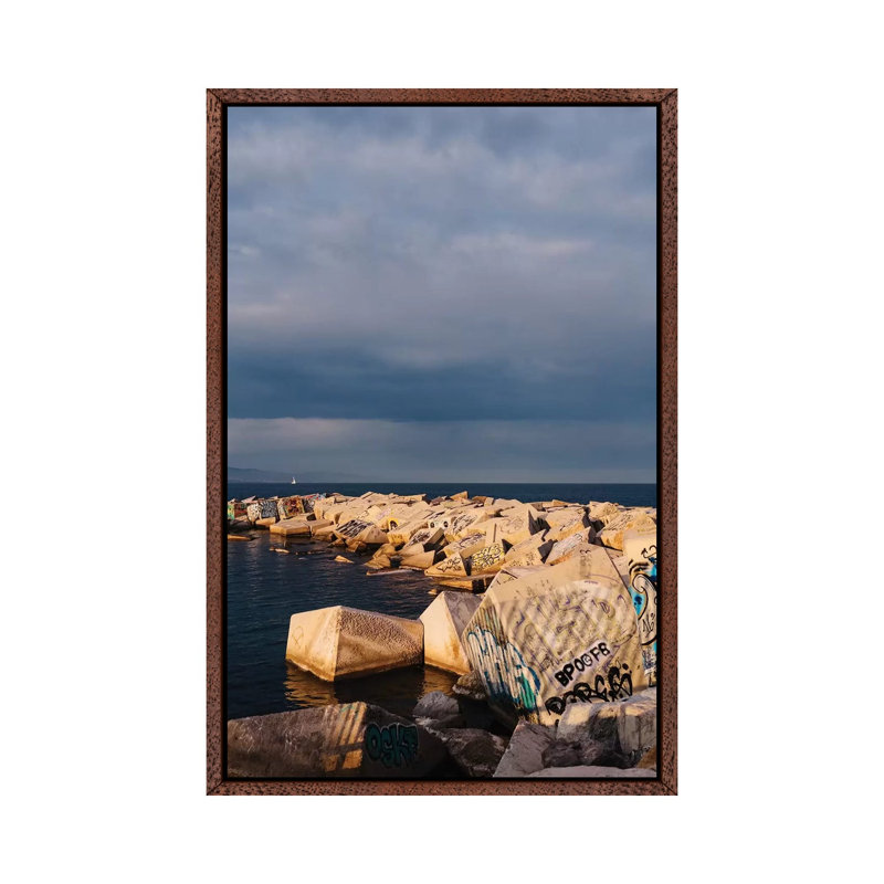 Barcelona Coast IV by Bethany Young - Print on Canvas, Classic Brown Wood Framed, 101.6cm H x 66.04cm W x 3.81cm D