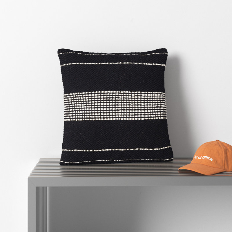 Ontario Striped Black/Cream Square Throw Cushion, Down, 22"x22"