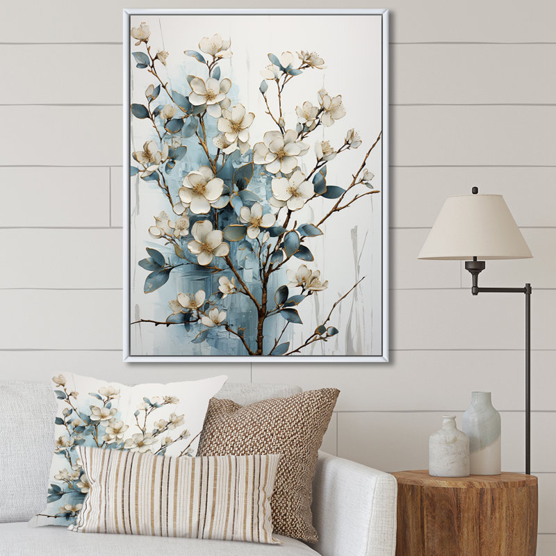 Reproduction sur toile White Dogwood Blossom Dreams II, Cadre flottant blanc, H 44 po x l 34 po x P 1,5 po