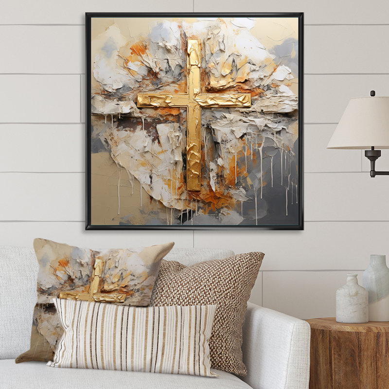 Impression sur toile, art mural doré, H 30 po x l 30 po x P 1 po, Cadre flottant noir