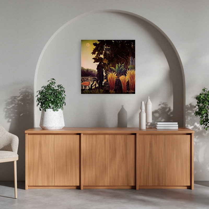The Snake Charmer Classic Abstract Contemporary Bear Flamingo Snake Forest Landscape Wall Art Print by Henri Rousseau - Wrapped Canvas Print