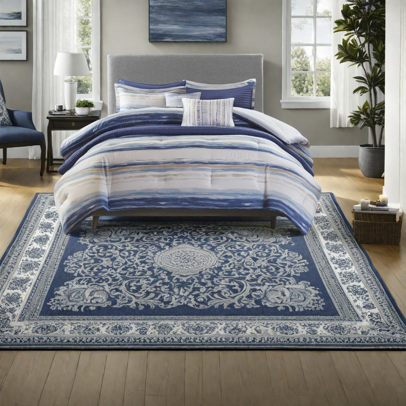 Serene Blue Bedding Sets, Polyester Comforter, Contemporary Style For Home