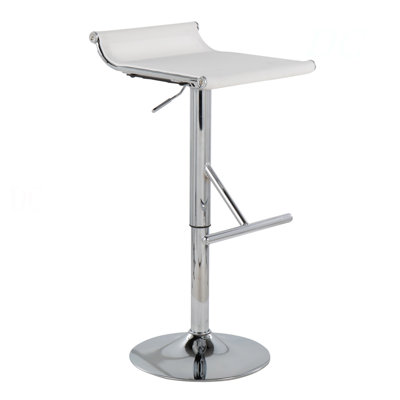 Tabouret de bar contemporain réglable en chrome et filet blanc