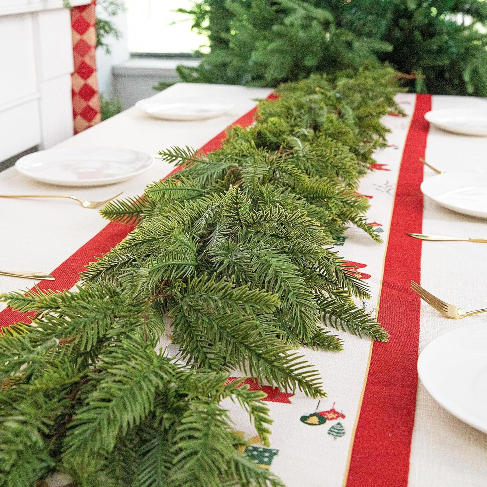 6 Ft Christmas Norfolk Pine Garland- 3 Fork Dense Real Touch Pine Garland Ornament- Realistic Artificial Pine Greenery Garlands For Christmas Holiday Mantle Fireplace Table Home Decor