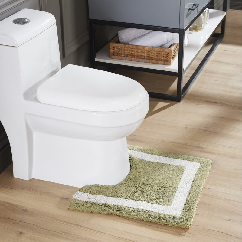 Widman 100% Cotton Tufted U-Shaped Contour Bath Rug, Soft & Super Absorbent, Machine Washable Bathroom Toilet Contour Rug, 20" x 20", Beige Sage/White