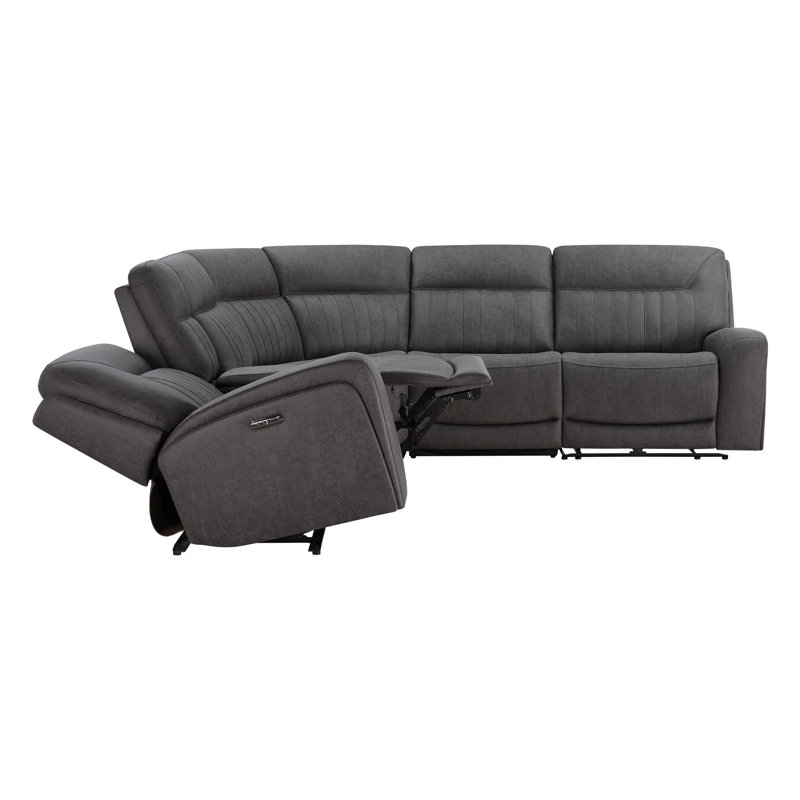 Canapé modulaire inclinable électrique avec console, chargement sans fil et porte-gobelets cachés, Splash gris fer