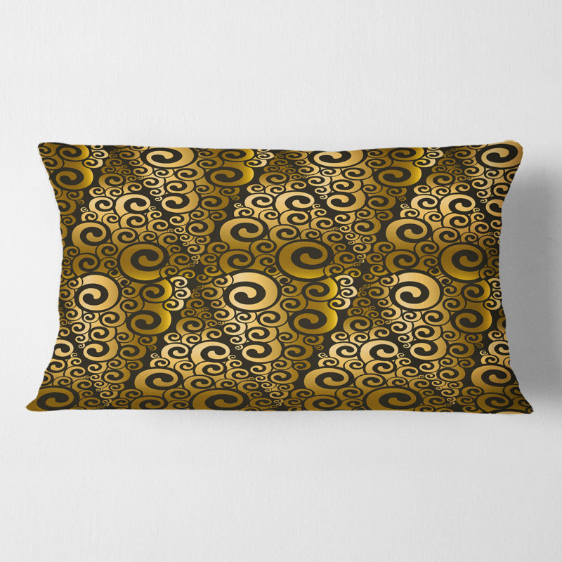 Coussin décoratif doré et noir Swirl I - Mid-Century
