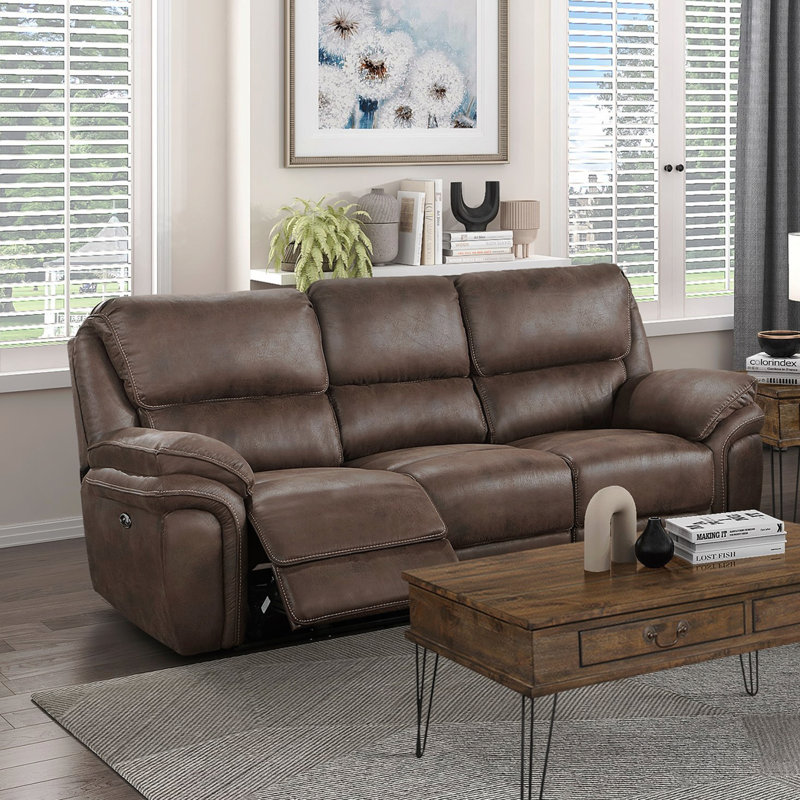 Canapé inclinable électrique de salon en peluche brun moderne en microfibre usb port, 90" W, Brown Does Not Apply